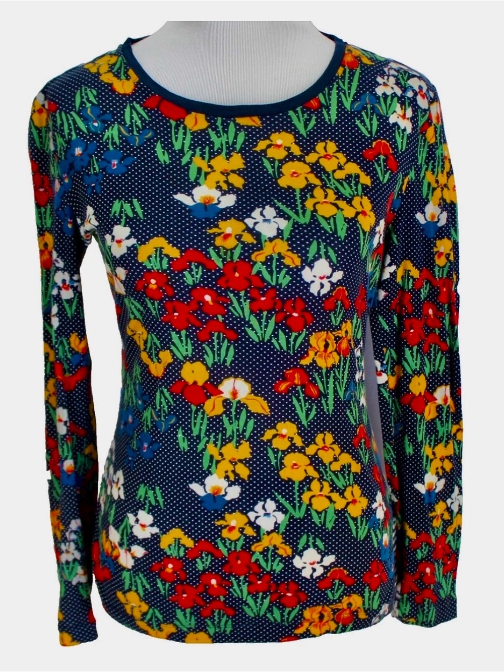 Tory Burch Floral Polka Dot Long-Sleeve Top - Navy Multi